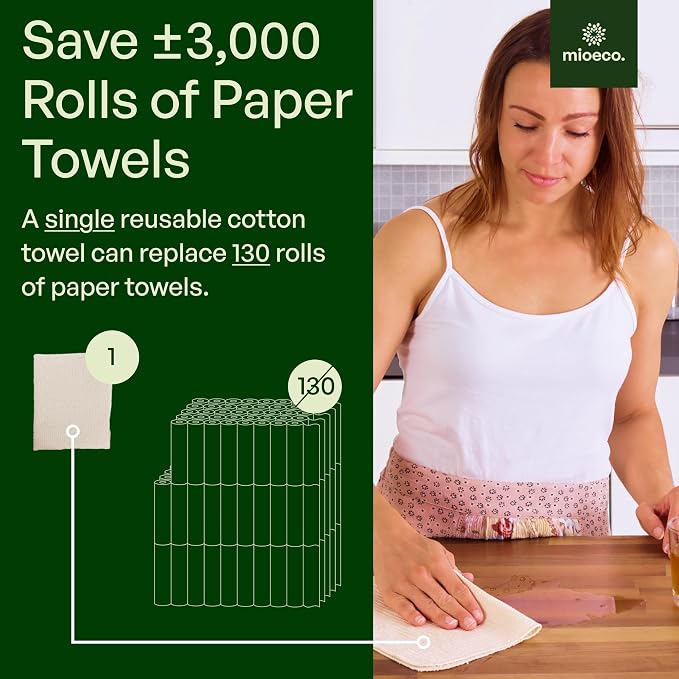mioeco 24 Pack Multicolored Reusable Paper Towels - Nature Friendly - Organic Cotton Alternative - Thick, Strong, Paperless Kitchen Dish Cloths - Reusable Napkins - Dish Towels - Cloth Napkin