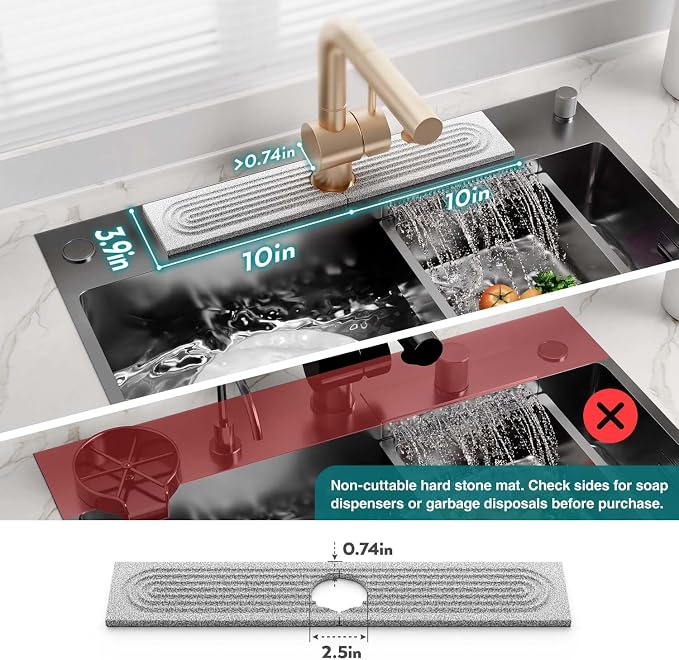 Stone Faucet Mat for Kitchen Sink, Diatomite Stone Drying Mat for Kitchen Counter, 2026 Upgraded Dishwasher-Safe & Ultra Absorbent, Food-Grade Stone Dish Drying Mat for Bottles & Utensils (20" x 3.9")
