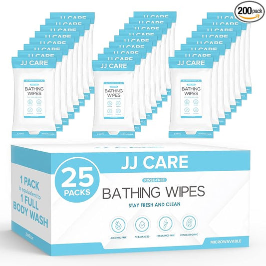 Body Wipes for Adults Bathing - Pack of 25 Shower Wipes For Adults Rinse Free, 200 Count Disposable No Rinse Disposable Washcloths, Waterless Body Wash for Elderly