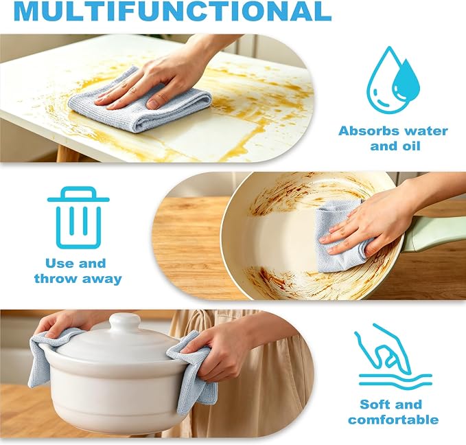 Puomue 55 Pack Microfiber Cleaning Cloth Roll, Tear Away Reusable Towels, 11" X 9", Ultra Absorbent & Lint Free Microfiber Cloth for Cleaning Cars, Kitchen, Window, and Shop (Light Blue, 9"X11"-55PK)