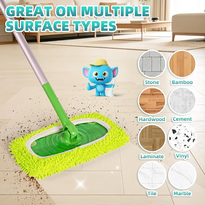 6 Pack Reusable Mop Pads for Swiffer, Washable Wet Pads Refill, Green&Pink | Compatible with Swiffer Sweeper Mop | Microfiber Mop Pads for Swiffer | Dry Sweeping Cloths for Mopping Floors