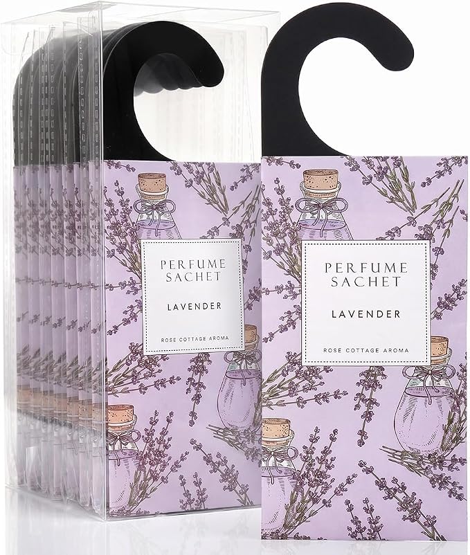 Large 12 Packs Lavender Hanging Scented Sachets Long-Lasting Closet Deodorizer Air Freshener Fabric Refresher Odor Eliminator for Drawer Home Fragrance Gift Set