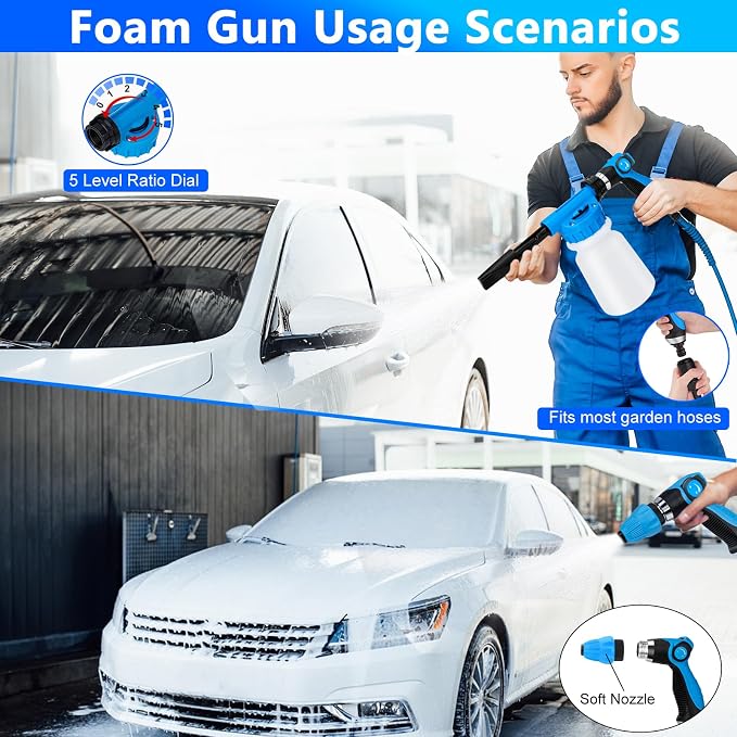 THINKWORK Car Wash Kit with Foam Gun, Extendable Mop & Collapsible Bucket | Adjustable Spray, Complete Car Detailing Kit, Soft Microfiber, Scratch-Free Paint Protection, Car & Home Use, Great Gift