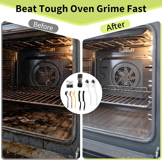 Oven Cleaner Brush Set with Oven Scraper for Cleaning, Heavy Duty Wire Brush Set for Oven, Stove, BBQ Grill & Range Hood, Kitchen Cleaning Kits Tools for Removes Tough Grease & Rust