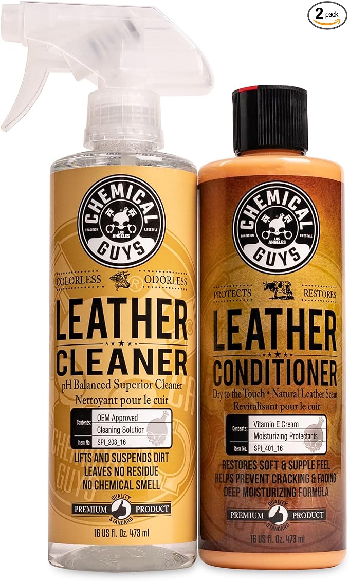 Chemical Guys, Leather Cleaner & Conditioner Kit for Cars & Home, 2 x 16 oz | Two-step kit cleans then conditions seats, furniture, bags and boots, pH-balanced for natural and sealed leather