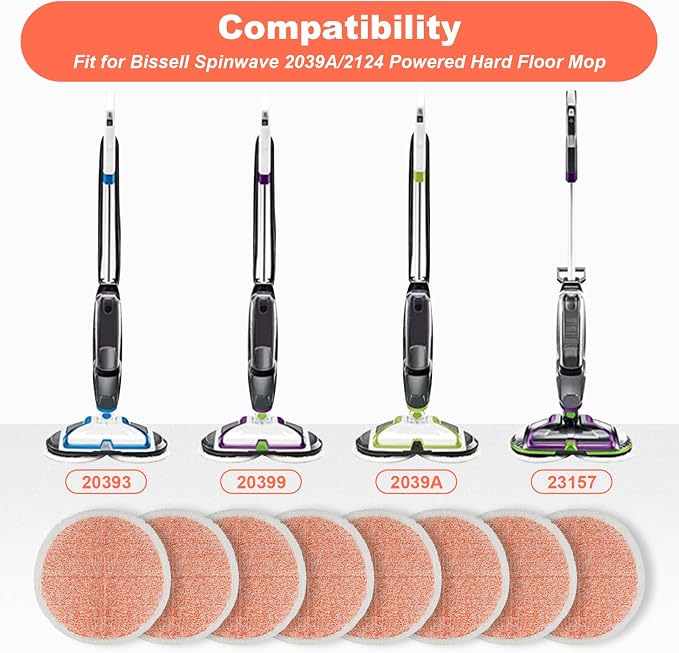 Spinwave Mop Replacement Pads for Bissell Spinwave 20399 23157 23159 2039A 2124A 20393 2039T 2039W 20391 20395 2307 2315A Hard Floor Mop Refill Heavy Scrub Pad- Part #1611297 & 1611298 (8Pack)