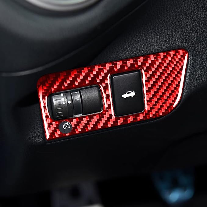 Real Carbon Fiber Decals Headlight Switch Button Cover Red Trim Stickers Compatible with Scion FR-S 2013 2014 2015 2016 / Toyota 86 2017 2018 2019 2020 Accessories Type-A