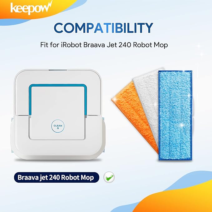 KEEPOW Braava Jet 240 Mop Pads Compatible with irobot Braava Jet 240 241 245 Robot Mop, 2 Wet Mop Pads + 2 Damp Mop Pads + 1 Dry Mop Pads | Reusable Mop Pads Compatible with iRobot Braava Jet 240/241/245 Robot Mop, 2 Wet + 2 Damp + 1 Dry Pads for All F...
