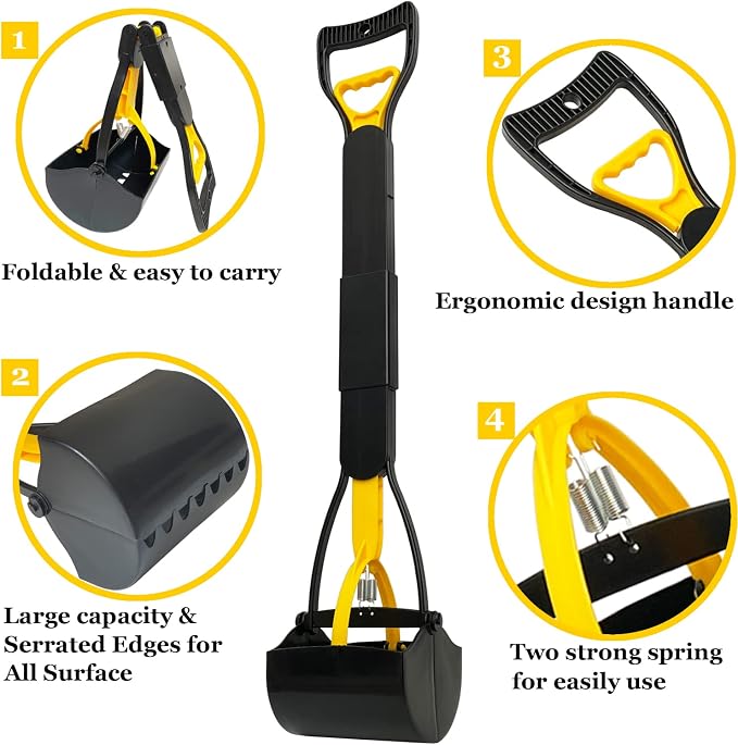 ienjoyed 32“ Tall Pooper Scooper, Large Pooper Scooper for Dogs Heavy Duty, Dog Pooper Scooper with Long Handle & High Strength Durable Spring, Foldable Dog Poop Pick Up