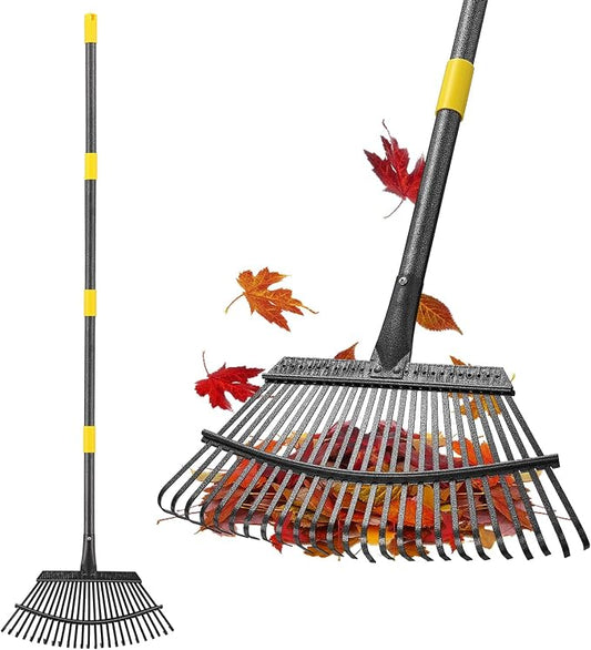 Rake, Gardening Rakes for Leaves Lawns Heavy Duty, 79 in Leaf Rake with 25 Clog-Free Tines, 18.5” Wide Large Head, Metal Garden Tools for Yard Quick Cleanup Garss, Debris, Detachable for Camping