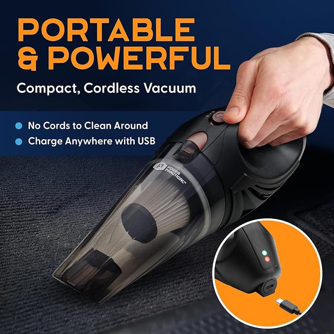 Power Practical Handheld Cordless Vacuum, Portable Car Cleaner with Strong Suction
