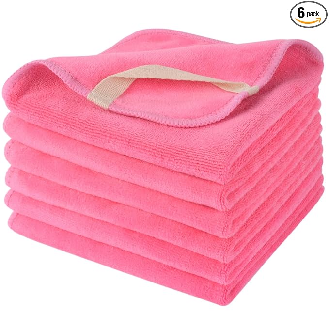 SINLAND Microfiber Facial Cloths Fast Drying Washcloth 12inch x 12inch Dark pink 6 pack
