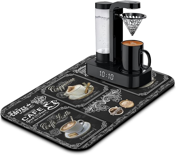 Fun Coffee Bar Mat, 19inx12in, Absorbent, Anti-Slip, Fits Under Coffee Machine