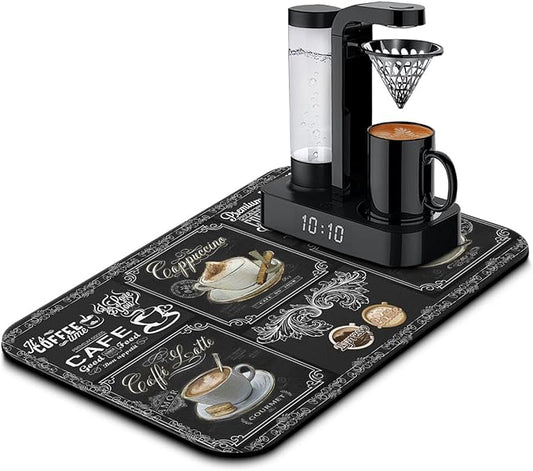 Fun Coffee Bar Mat, 19inx12in, Absorbent, Anti-Slip, Fits Under Coffee Machine