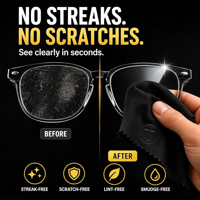 Microfiber Cleaning Cloth, 2 Pack + Velvet Pouch, 6"x7",230 GSM Thick Lens Cleaner for Glasses, Camera & Screens, Ultra Soft, Streak-Free, Lint-Free, Scratch-Safe- Ocean Series