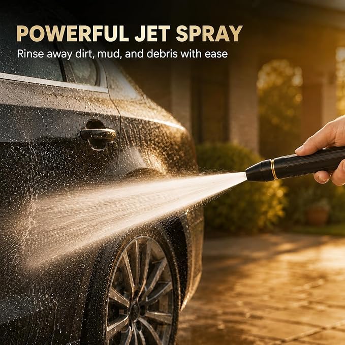 High Pressure Heavy Duty Hose Nozzle, Adjustable High Pressure Water Hose Nozzle with 2 Standard 3/4" GHT Adapters, Jet Sweeper Garden Hose Sprayer for Car Wash, Lawn and Patio Cleaning