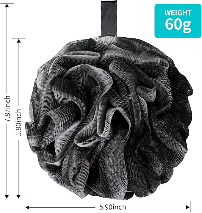 BCKENEY Bath Loofah Shower Sponge Body Back Scrubber Soft Mesh Shower Puffs Exfoliating Loofa for Women & Men Bath Accessories Cleaning Tool (Pack of 4 60G Loofah, Dark Elf)