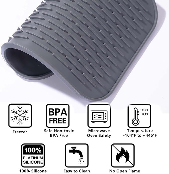 Dish Mat Silicone Dish Drying Mats Works For Drying Stemware Cocktail Glasses Silverware Pots Pans Knives and Dish Rack for Kitchen Counter Sink Bar Pads Easy to Clean (11.5" x 9.1")