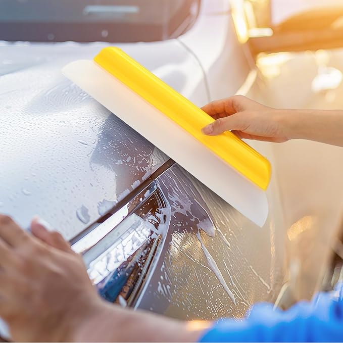 4 Pack 14 inch Car Drying Squeegee Longer Silicone Automotive Water Wiper Flexible Auto T-Bar Rubber Blade for Car Windshield Glass Window Bathroom Shower Squeegees Wash Tool (Yellow)