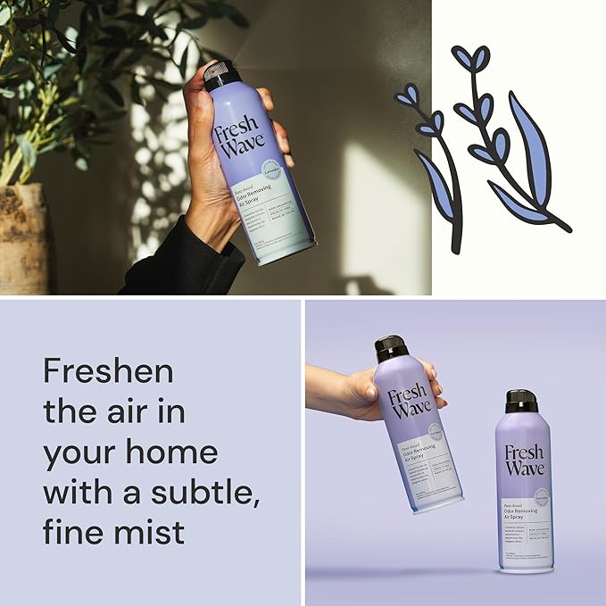 Fresh Wave Lavender Air Freshener Spray, 8 oz, 2-Pack Room Odor Eliminator | Non-aerosol fine mist, Plant oil formula, Paraben- and phthalate-free, Bathroom and pet area safe, Fabric and furniture use