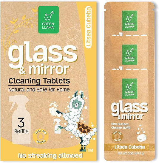 Green Llama Window and Glass Refill 3-Pack - Certified Compostable Packaging, Natural Cleaning Solution for Windows and Glass - Eco-Friendly and Sustainable