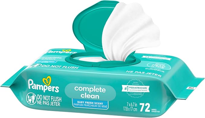 Pampers Baby Wipes, Complete Clean Baby Fresh Scented Wipe, Gently Cleans Head to Toe, 72 Total (1 Flip-Top Packs) (Pack of 8)