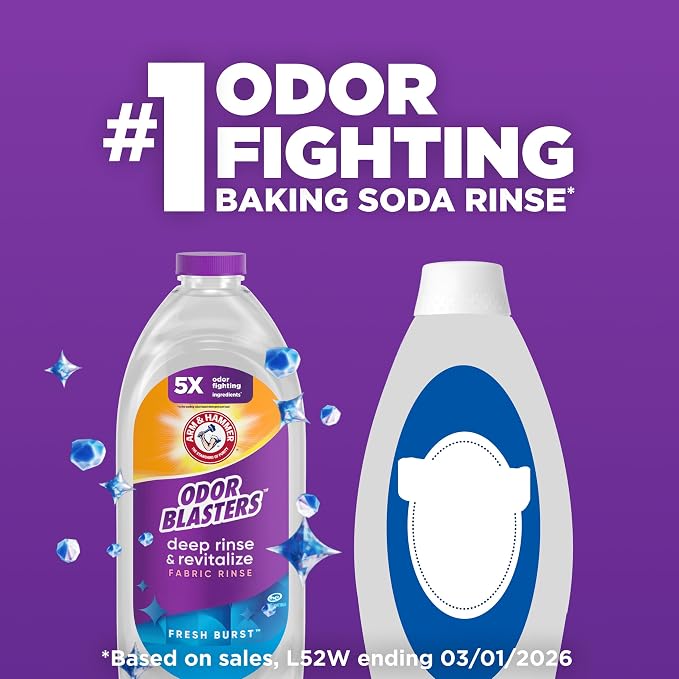 ARM & HAMMER Odor Blasters Fabric Rinse, Fresh Burst Scent, 50 Fl Oz | Deep Rinse and Revitalize, Removes Sweat and Musty Odors, Laundry Additive