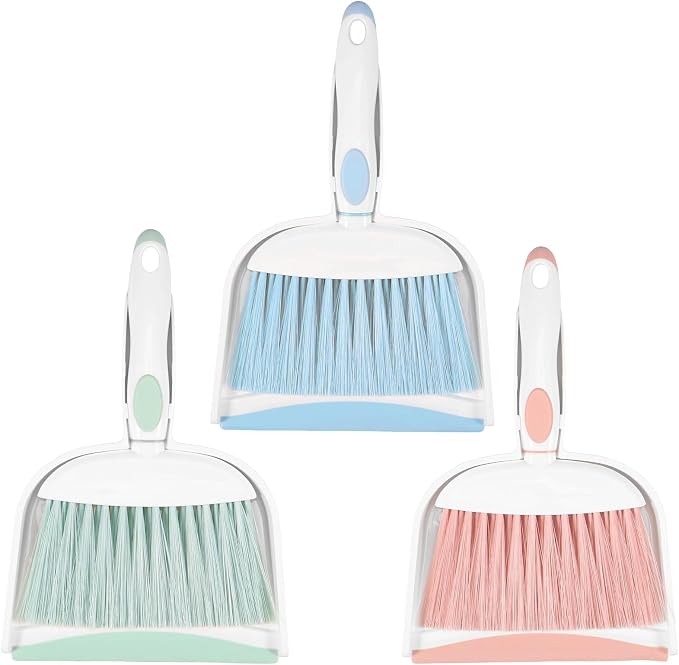 Broom Dustpan Brush Small Dust pan: Small Broom and Dustpan Set Mini Dust pan and Brush Set for Desk, Home, Camping Tent (Pink)
