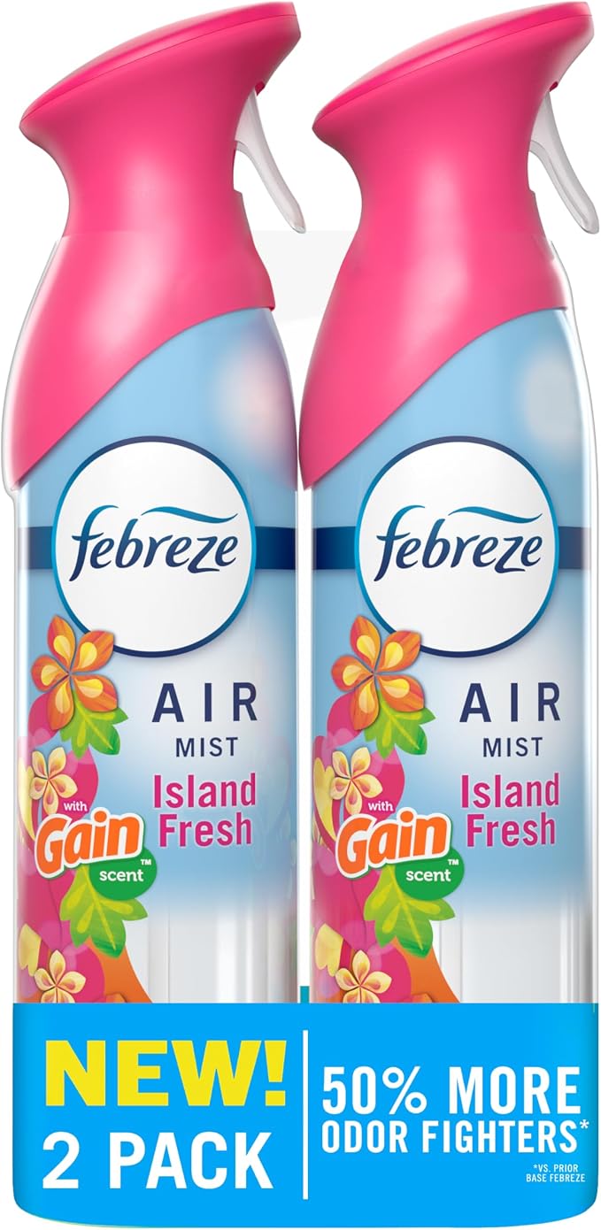 Febreze Air Mist, Air Freshener Spray, Odor Fighting Room Spray, Deodorizer for Home Bathroom Kitchen Office Apartment Dorm Room Classroom, Gain Island Fresh Scent, 8.1oz (Pack of 2)