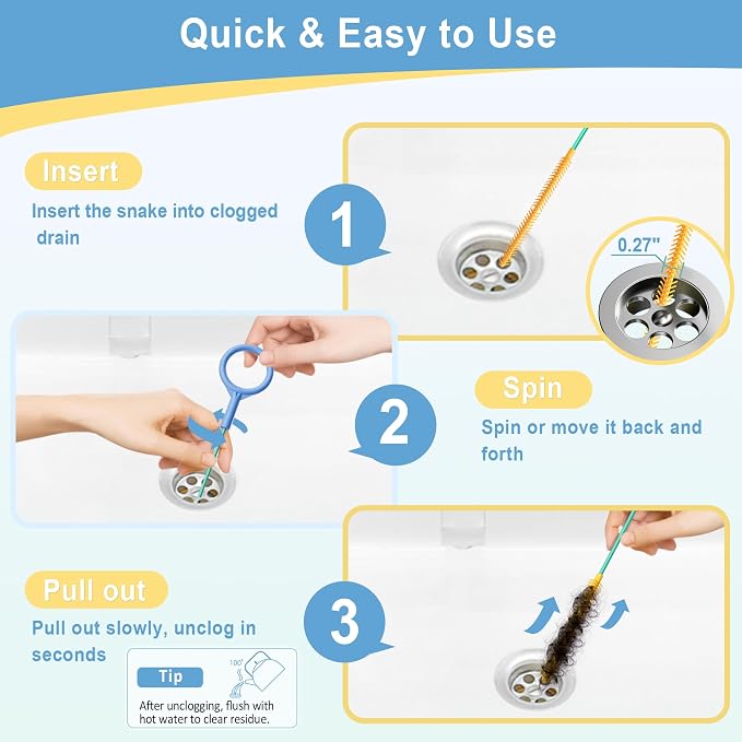 Sink Snake Drain Hair Removal Tool, Reusable 50 Inch Extended Drain Snake Tool Clog Remover, Anti-break Metal Shower Plumbing Snake Drain Cleaner for Bathtub, Bathroom Sink Pipe Cleaning