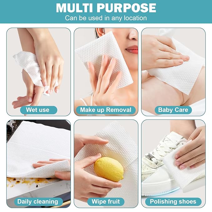 Face Towels, Disposable Face Towel 100 Count, Makeup Remover Dry Wipes, Soft Cotton Dry Wipes Facial Cloths Towelettes for Washing and Drying, Facial Tissue for Cleansing, Skincare
