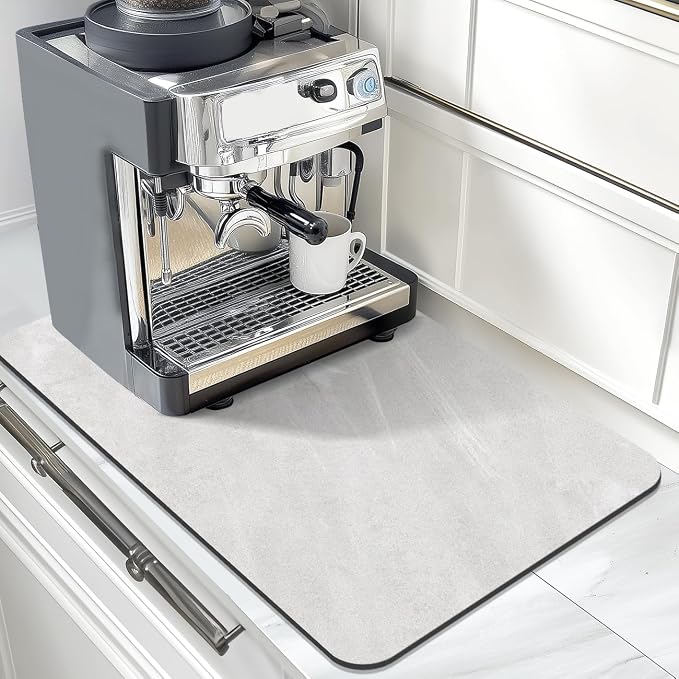 Findosom Dish Drying Mat, 12"x 20" Super Absorbent & Hide Stain Coffee Mat, Cuttable Drying Mat for Kitchen Counter, Coffee Bar Accessories, Under Dish Rack, Espresso Machine, LightGrey-2