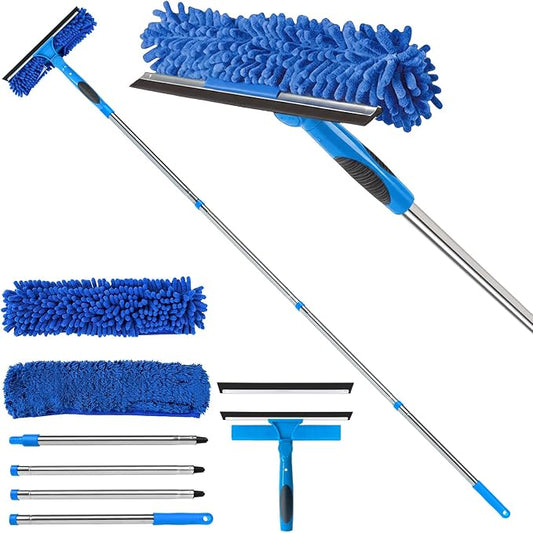 67" Window Squeegee for Window Cleaning with Extension Pole, 3-in-1 | Rotatable Lock Design,Stainless, Professional Window Cleaner Tool Kit for Indoor Outdoor High Windows,Car Glass,Shower Doors