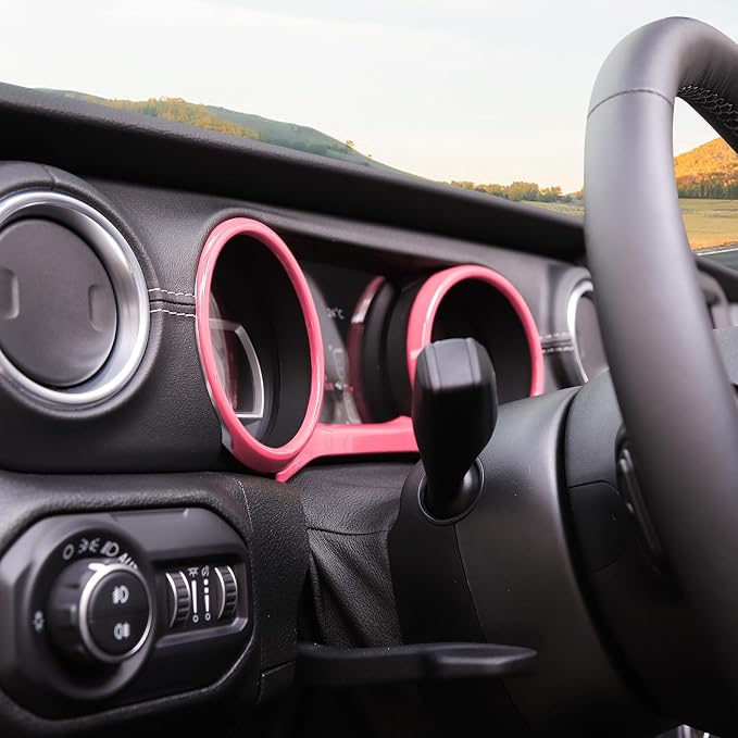 RT-TCZ for Jeep JL Dashboard Instrument Panel Gauges Trim Ring Cover for Jeep Wrangler JL JLU Gladiator JT 2018-2023 Pink Interior Accessories 3pcs