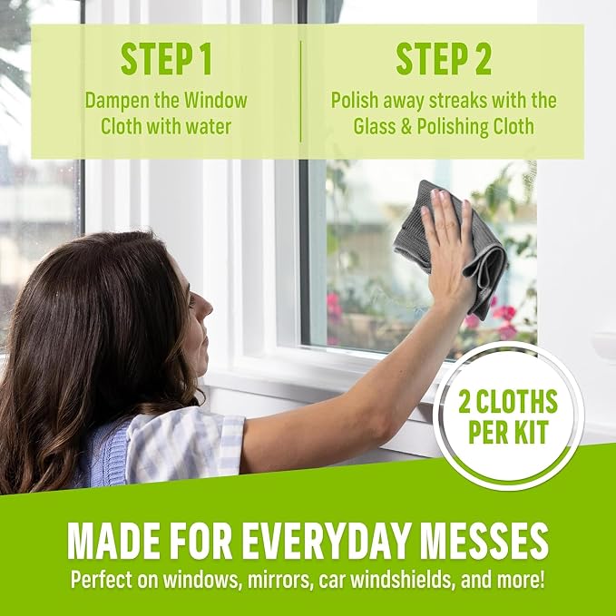 E-Cloth Window and Glass Cleaner Kit, Just Add Water - 2 Kits | Chemical-Free Cleaning - Reusable & Machine Washable Towel, Versatile Use for Mirrors, Cars, & Lenses, Alaskan Blue