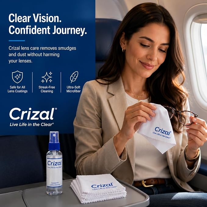 Crizal® Eyeglass Cleaner Kit | 4 Pack with Eyeglass Cleaner Spray & Premium Microfiber Cleaning Cloth | Designed & Tested by Crizal® | Safe for Advanced AR & Anti-Reflective Lenses