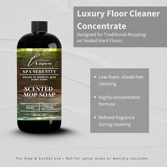 Lapew Spa Serenity Scented Mop Soap - Luxury Floor Cleaner Concentrate for Mopping Tile, Laminate, Vinyl & Hardwood | Streak-Free, Low-Foam | 36 oz