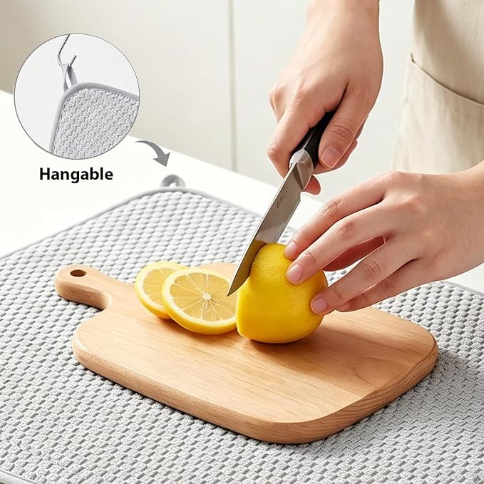 3 Pcs Extra Large Size Dish Drying Mat,Absorbent Microfiber Dishes Drainer Mats,30×24" Inch Pads for Kitchen Counter,Coffee,Rack,Under Sink,Light Gray