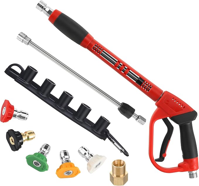 Tool Daily Deluxe Pressure Washer Gun, Replacement Wand Extension, 40 Inch | 5 Spray Nozzle Tips with Holder, M22 Fittings, 5000 PSI, Not Compatible with GardenHose