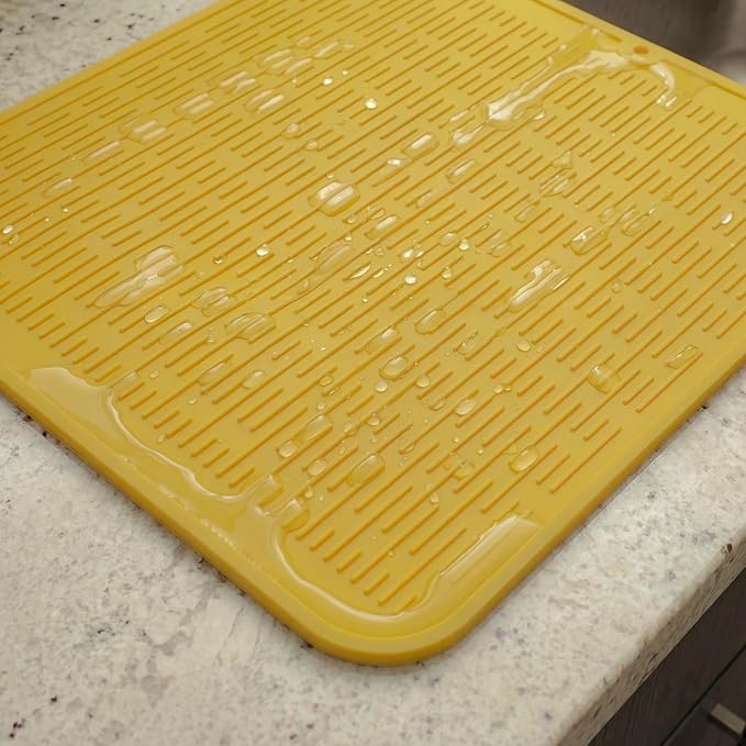MicoYang Silicone Dish Drying Mat for Multiple Usage,Easy clean,Eco-friendly,Heat-resistant Silicone Mat for Kitchen Counter or Sink,Refrigerator or Drawer Liner Yellow XL 18 inches x 16 inches