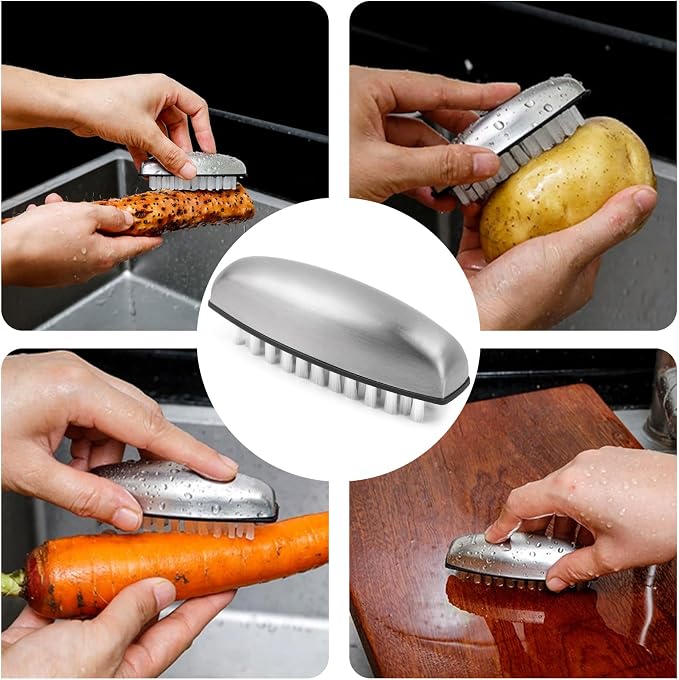 Vegetable and Fruit Cleaning Brush, 304 Stainless Steel Cleaning Brush, Microfiber Scrubbing Pad, Multipurpose Kitchen Tool (White)