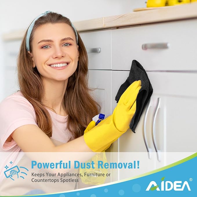 AIDEA Black Microfiber Cleaning Cloth-50PK, Cleaning Rags 12"x12" Absorbent | Microfiber Towels for Cars Lint Free, Reusable Microfiber Rags, Kitchen Towel Dusting Cloth, Dish Rags for Home/Window