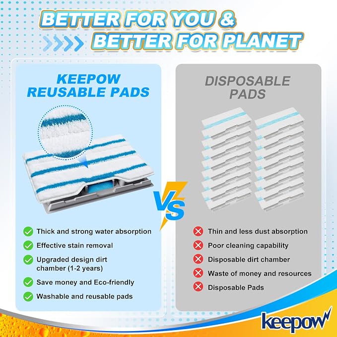 KEEPOW Reusable Mop Replacement Pads, Mop Pads Refills Compatible with Shark Vac Mop VM252 VM200 VC205 VM250 /QM250 VM190 VM200P12, Hardwood Floor Mop Pad with Upgraded Dirt Chamber (1+2+3 Pads) | Reusable Hardwood Floor Mop Pad with Upgraded Dirt Cham...