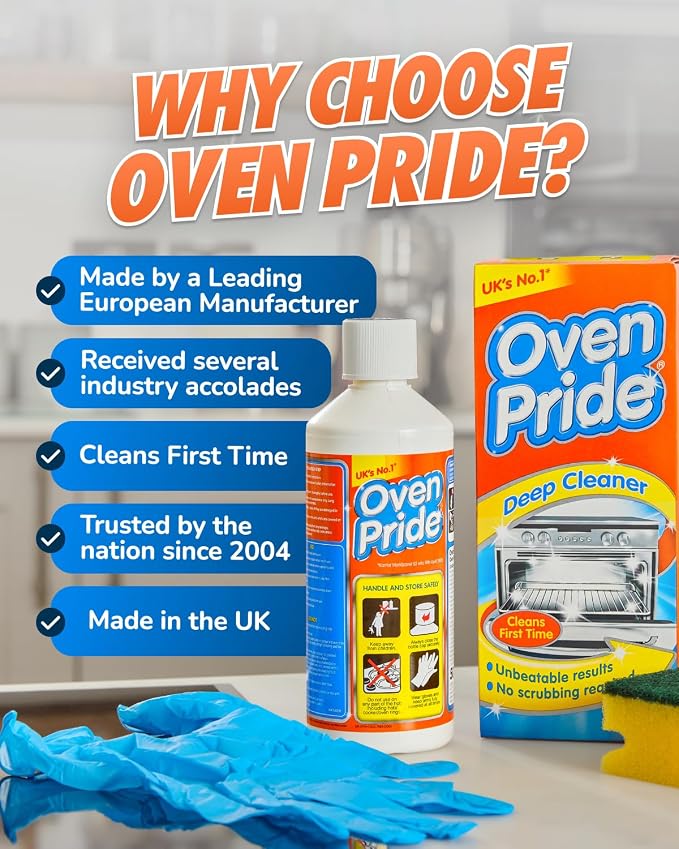 Oven Pride Oven Cleaner - 500ml Complete Oven Cleaning Kit with Safety Gloves & Cleaning Bag - Cleans First Time - Oven Cleaner Heavy Duty - Degreases Oven Without Scrubbing