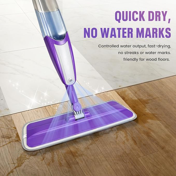 Spray Mop for Hardwood Floors Cleaning with 3 Washable Pads, Microfiber Wet Mops with Sprayer for Home Kitchen Tile Wood Vinyl Laminate Floor Dust Cleaning,16.9 oz Refillable Bottle, Purple