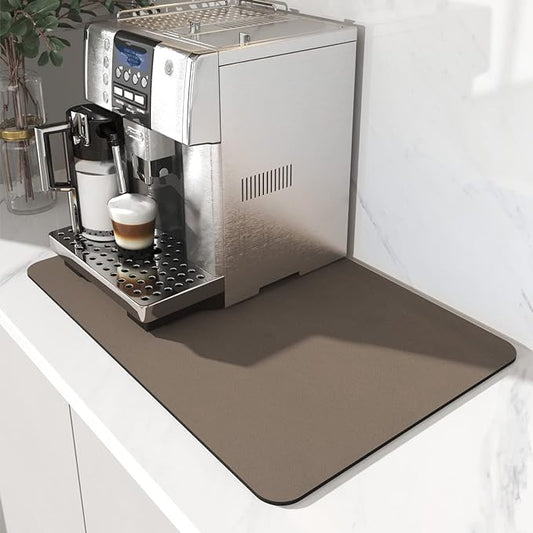 AMOAMI-Coffee Mat Hide Stain Rubber Backed Absorbent Dish Drying Mat for Kitchen Counter-Coffee Bar Accessories Fit Under Coffee Maker, Espresso Machine, Pot, Dish Rack Brown 1624