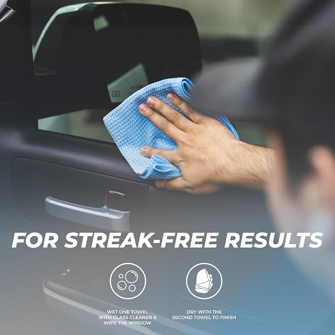 The Rag Company - Standard Waffle Weave Towels, Microfiber Detailing, Window/Glass and Drying, Wax & Polish, Lint-Free, Streak-Free, 370gsm, 16in x 16in, Light Blue (3-Pack)