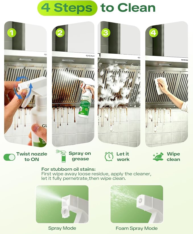 Multifunctional Kitchen Appliance Cleaner, Low-Irritation Degreaser for Oven, Air Fryer, Microwave, Refrigerator & Stove, Non-Corrosive, No Harsh Fumes, with Foam Sprayer, 10.1 Fl Oz