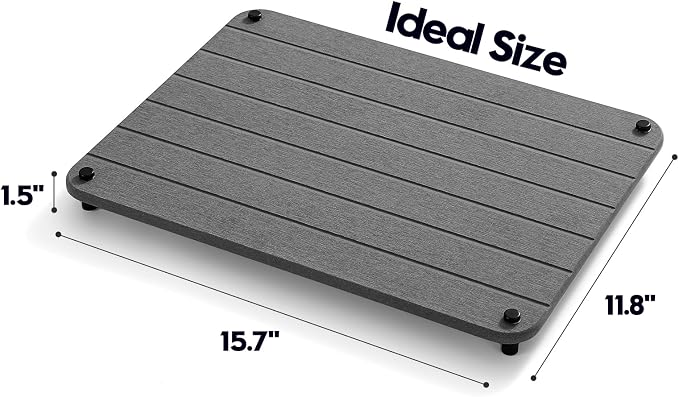 Razborci Stone Dish Drying Mat for Kitchen Counter, Water Absorbing Bathroom Tray Sink Organizer, Diatomaceous Earth Countertop Dish Rack Riser Sponge Holder Soap Dish, Dark Gray, 16" x 12"