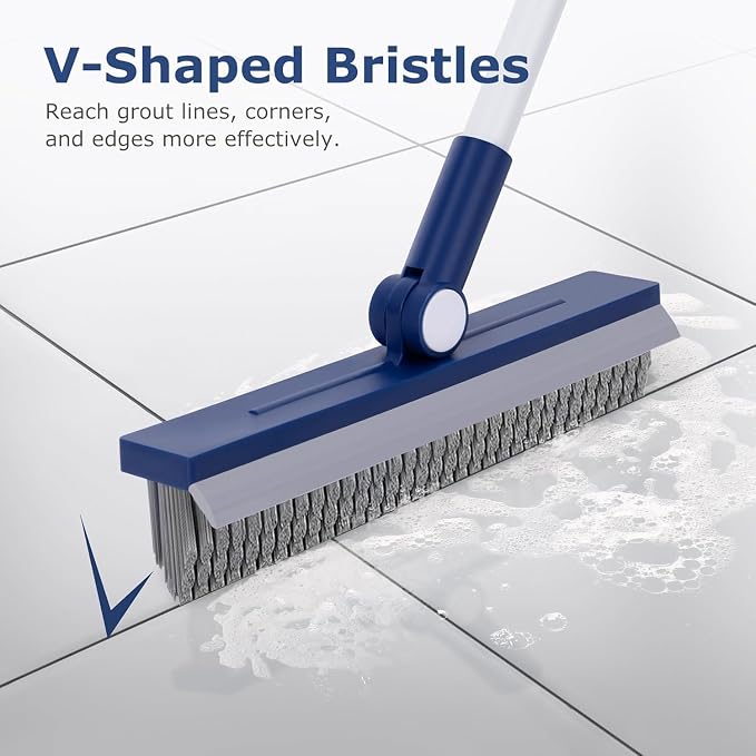 IVYROLL Grout Brush with Long Handle, Grout Cleaner Brush for Tile Floors, Stiff Bristles for Crevice, Tile Line, Shower, Kitchen, Bathroom